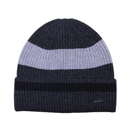 Ski Hat | Colour Block Ribbed Knit Cuffed Style – Dark Grey & Black