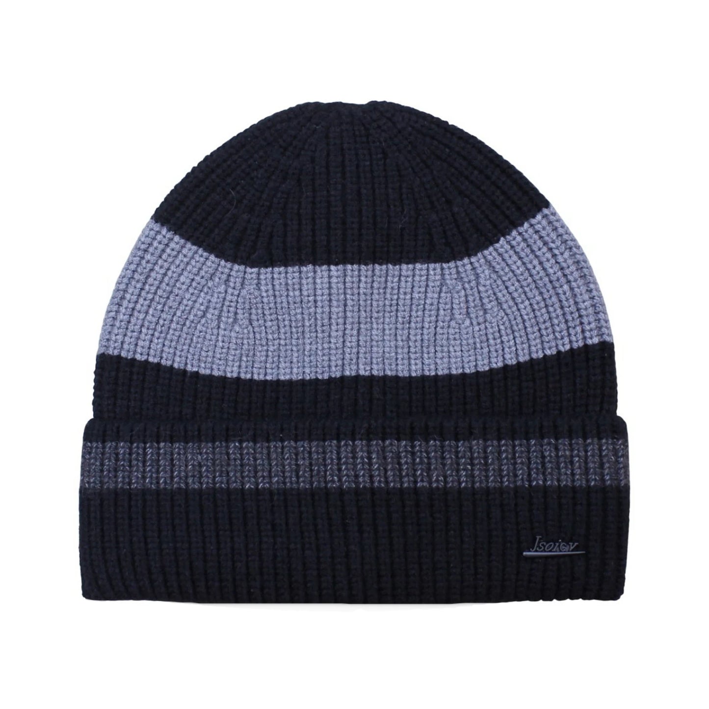 Ski Hat | Colour Block Ribbed Knit Cuffed Style – Black & Dark Grey