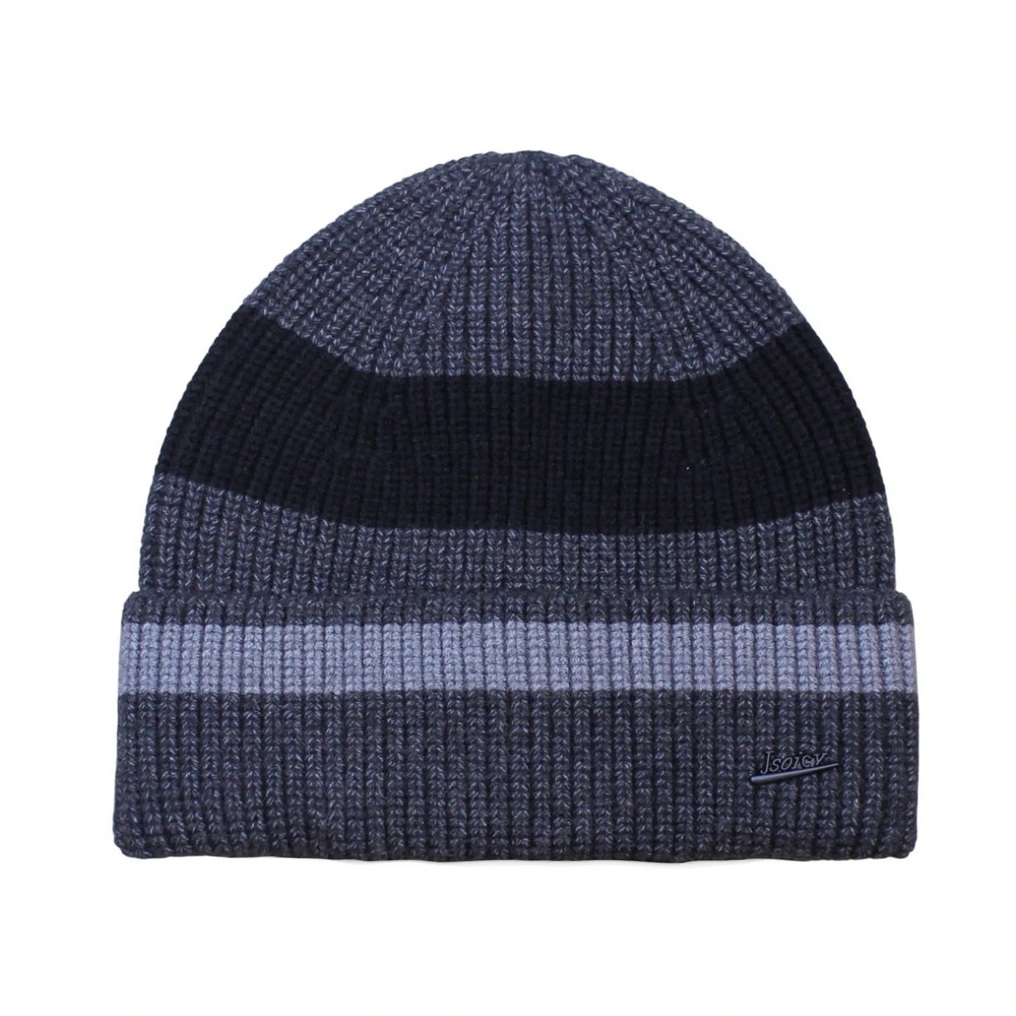 Ski Hat | Colour Block Ribbed Knit Cuffed Style – Grey & Light Grey