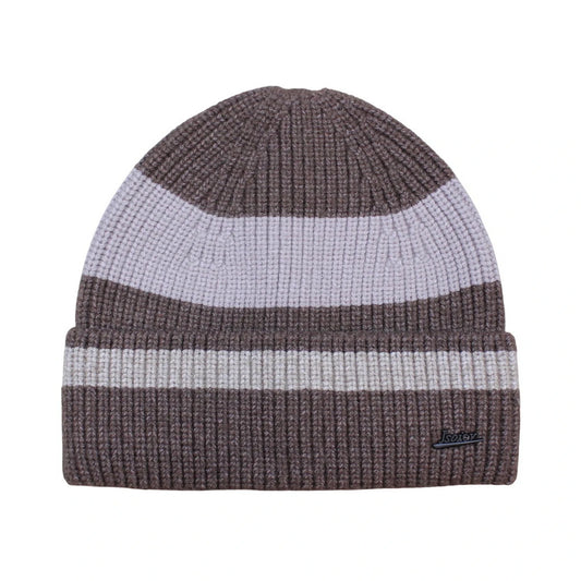 Ski Hat | Colour Block Ribbed Knit Cuffed Style – Brown & Khaki