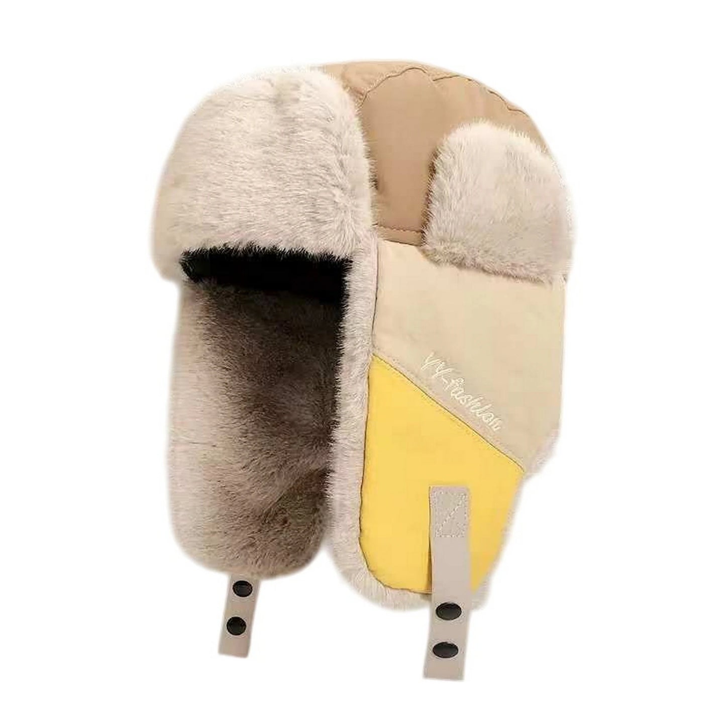 Trapper Hat | Colour Block Ear Flap Winter Design – Beige & Yellow