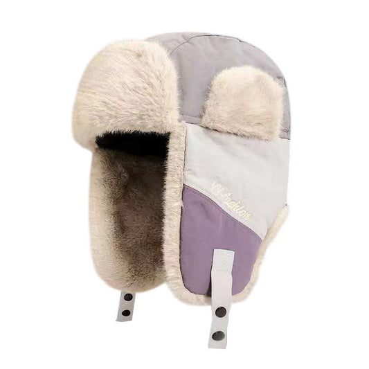 Trapper Hat | Colour Block Ear Flap Winter Design – Grey & Purple