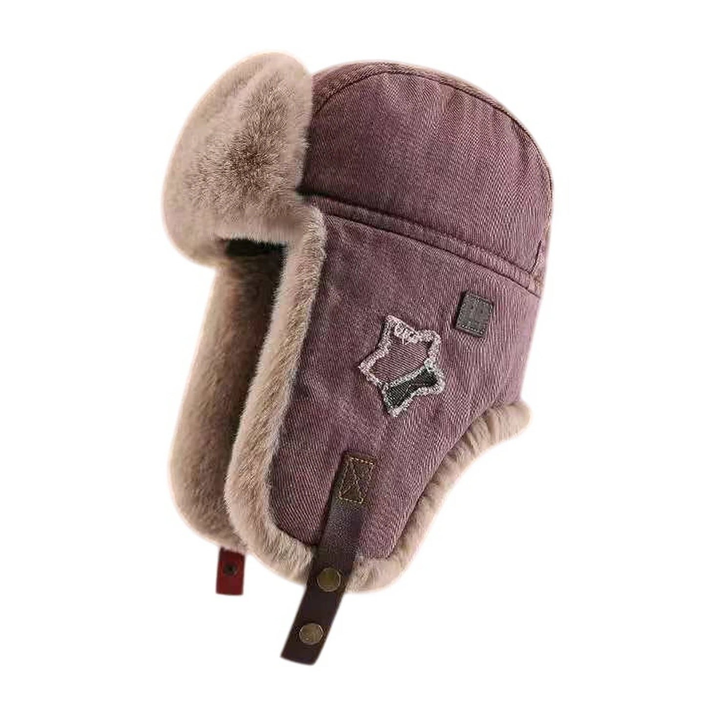 Trapper Hat | Faux Fur Ear Flap Star Patch Design – Mauve