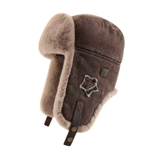 Trapper Hat | Faux Fur Ear Flap Star Patch Design – Brown