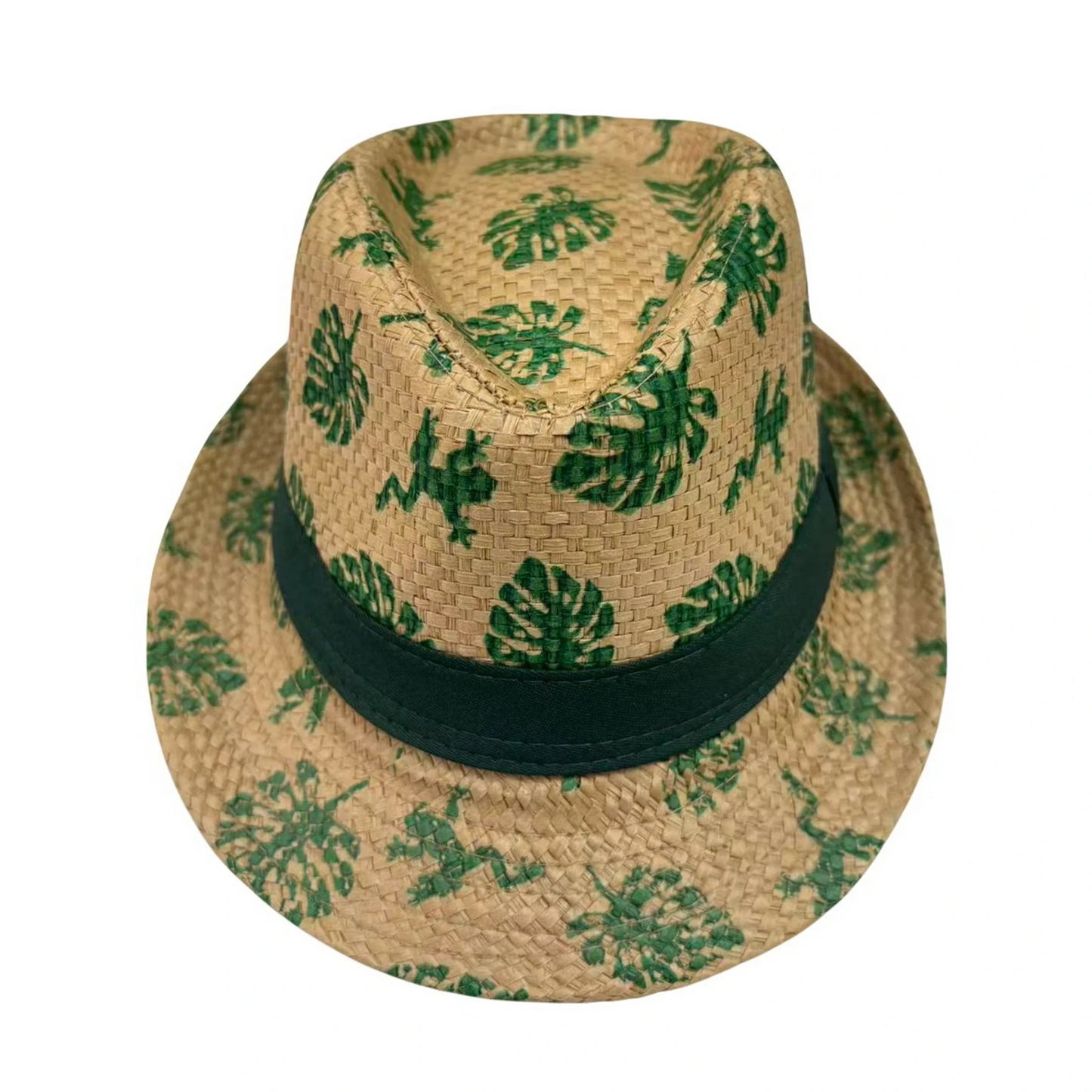 Straw Trilby Hat | Tropical Leaf Print - Natural