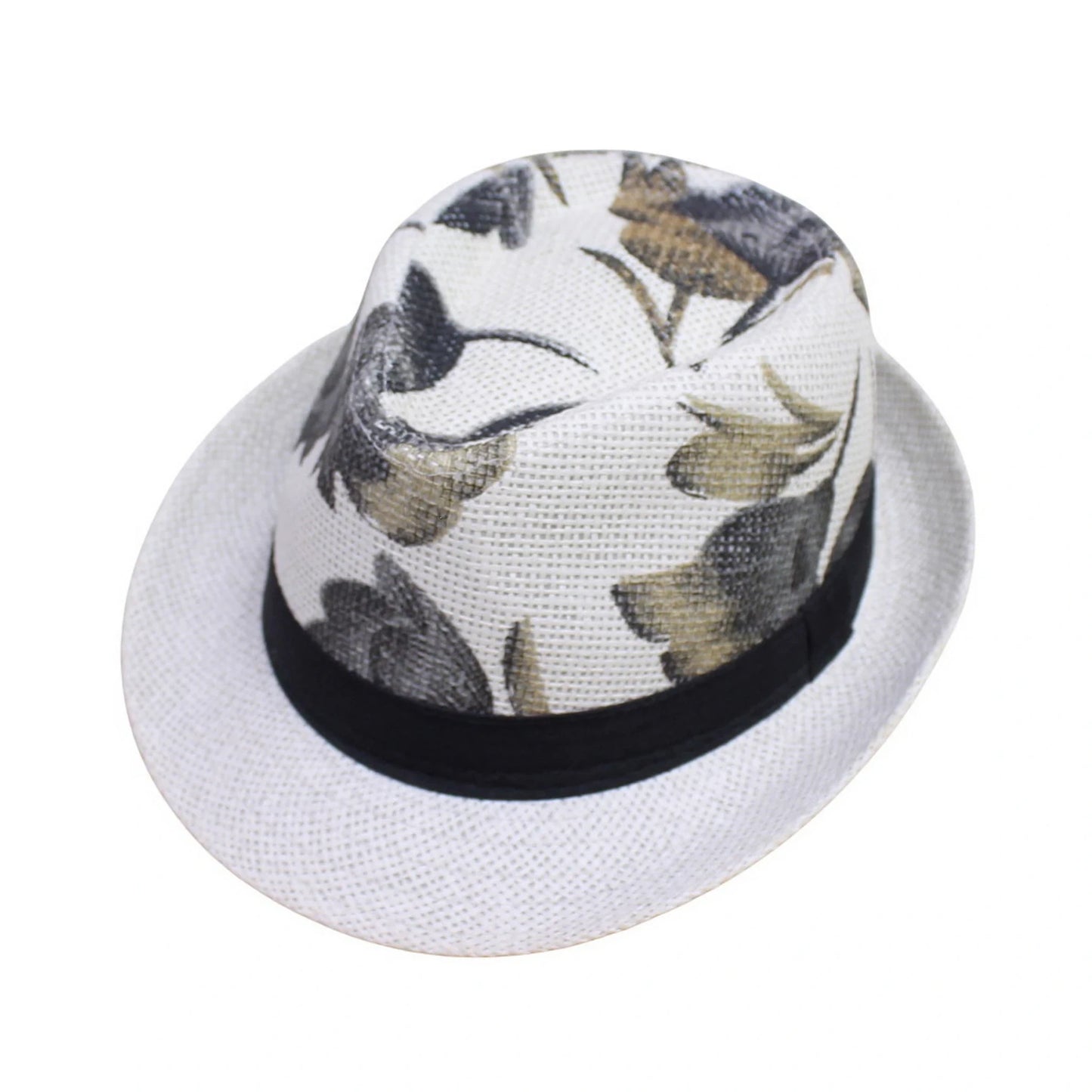 Straw Trilby Hat | Floral Print Crown - White