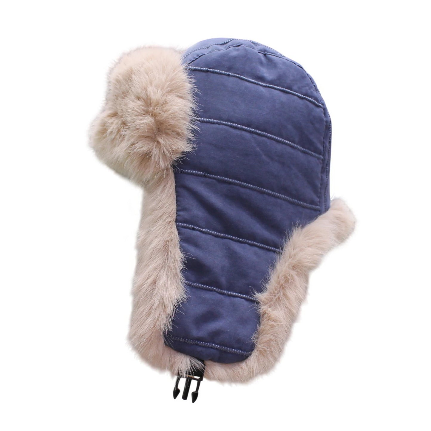 Trapper Hat | Faux Fur Trim Quilted Winter Design – Blue
