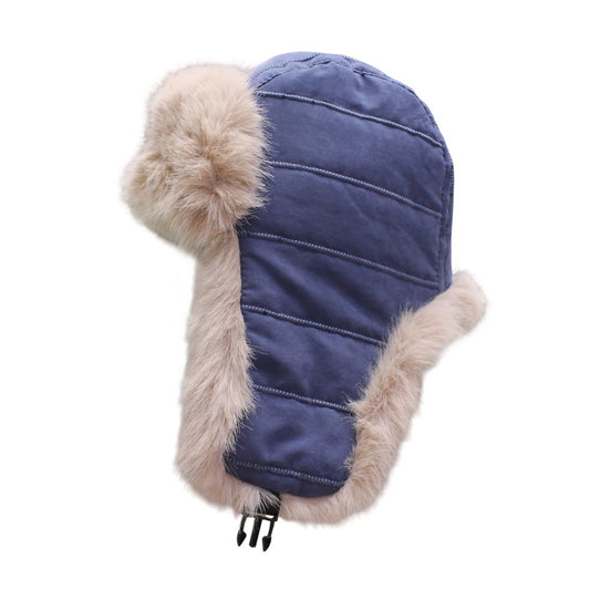 Trapper Hat | Faux Fur Trim Quilted Winter Design – Blue