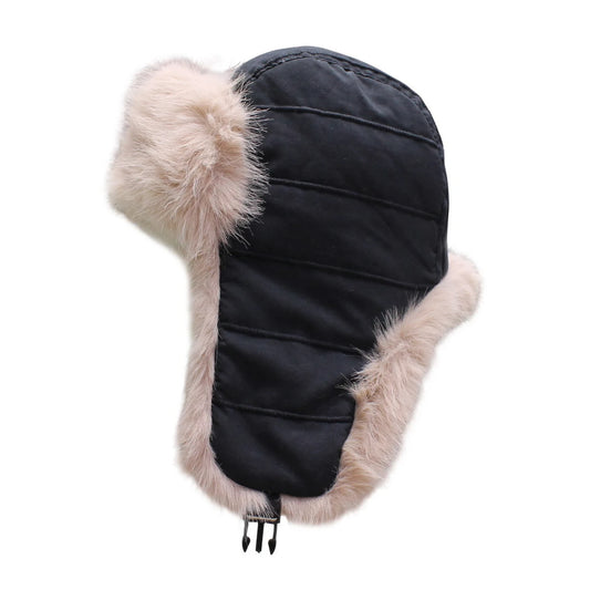 Trapper Hat | Faux Fur Trim Quilted Winter Design – Black