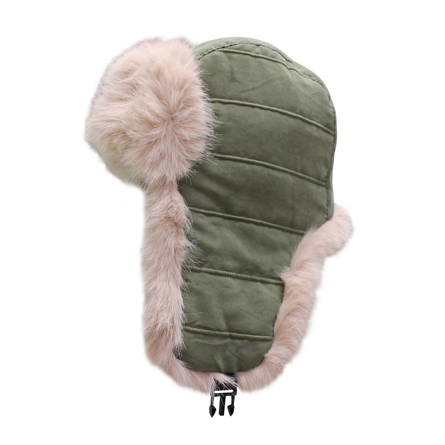 Trapper Hat | Faux Fur Trim Quilted Winter Design – Olive Green