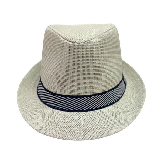 Straw Trilby Hat | Striped Band - Cream