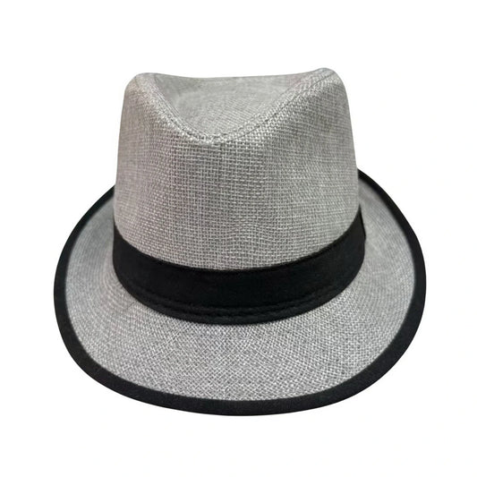 Trilby Hat | Linen-Look Texture with Black Band – Grey
