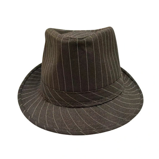 Trilby Hat | Pinstripe Pattern with Contrast Stitching – Brown