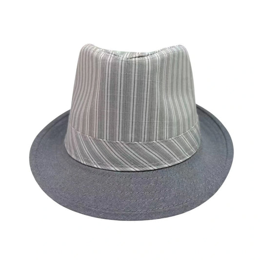 Trilby Hat | Two-Tone Stripe Crown with Contrast Brim – Grey