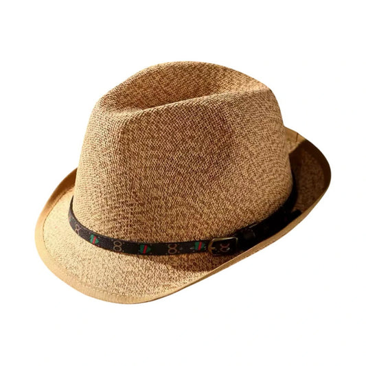 Straw Trilby Hat | Buckle Band Detail – Camel