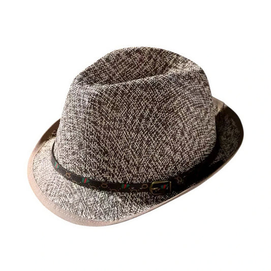 Straw Trilby Hat | Buckle Band Detail – Brown