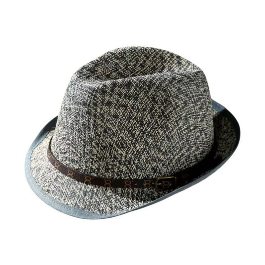 Straw Trilby Hat | Buckle Band Detail – Grey