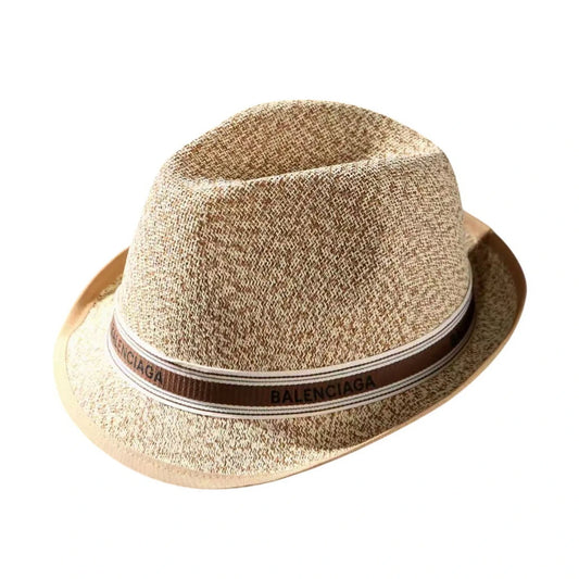 Straw Trilby Hat | Logo Ribbon Band - Natural