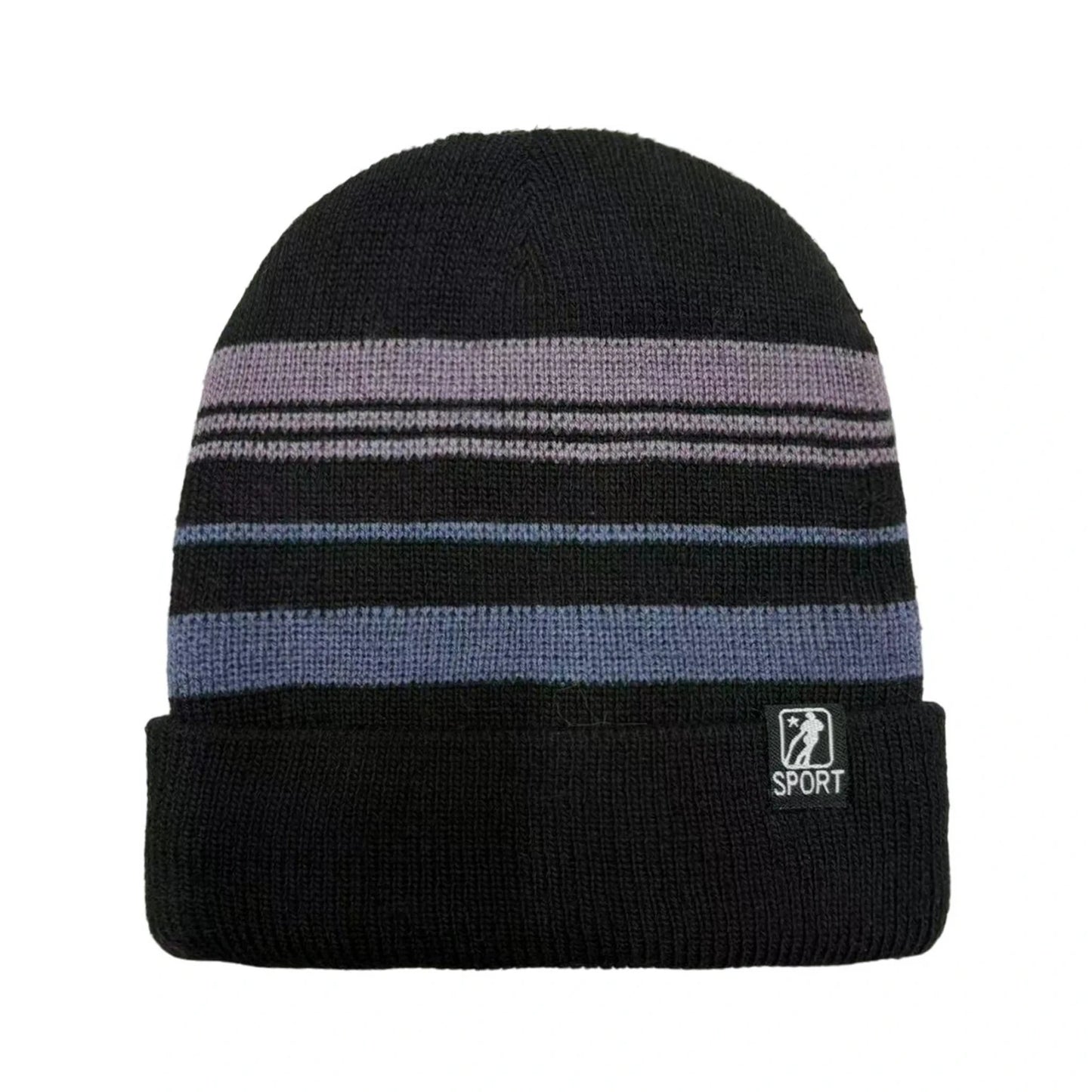 Ski Hat | Multi Stripe Knit Cuffed Style – Black & Blue