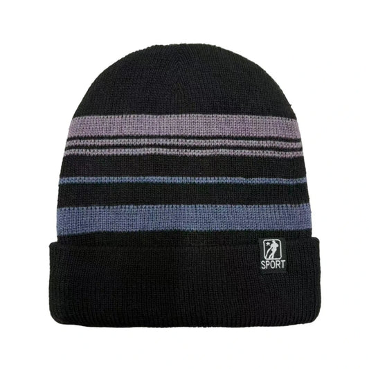 Ski Hat | Multi Stripe Knit Cuffed Style – Black & Blue