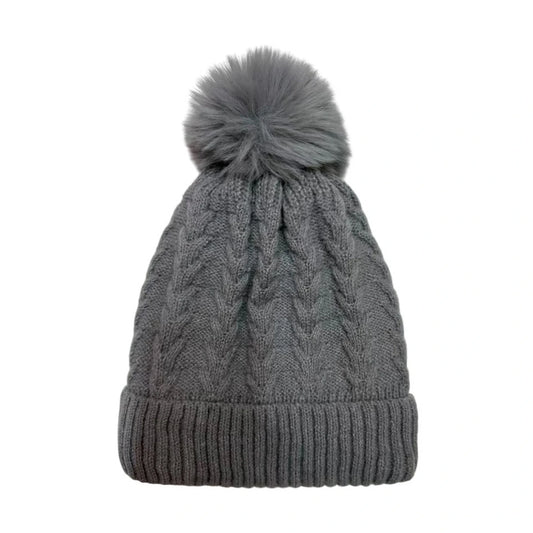 Fashion Bobble Hat | Classic Cable Knit Winter Design – Grey