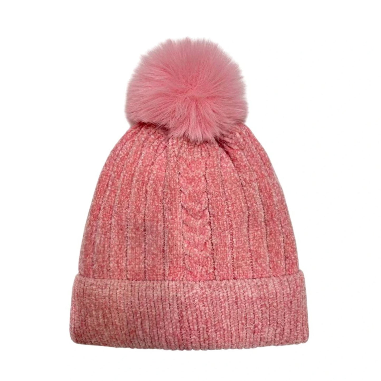 Fashion Bobble Hat | Textured Knit Pom-Pom Design – Pink