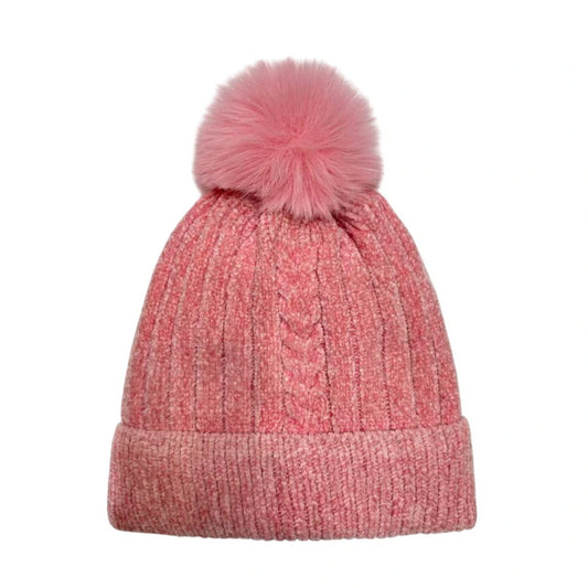 Fashion Bobble Hat | Textured Knit Pom-Pom Design – Pink