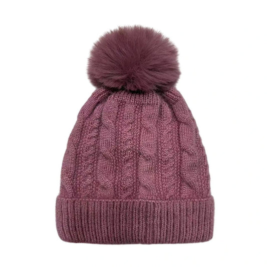 Fashion Bobble Hat | Cable Knit Pom-Pom Design – Dusty Rose