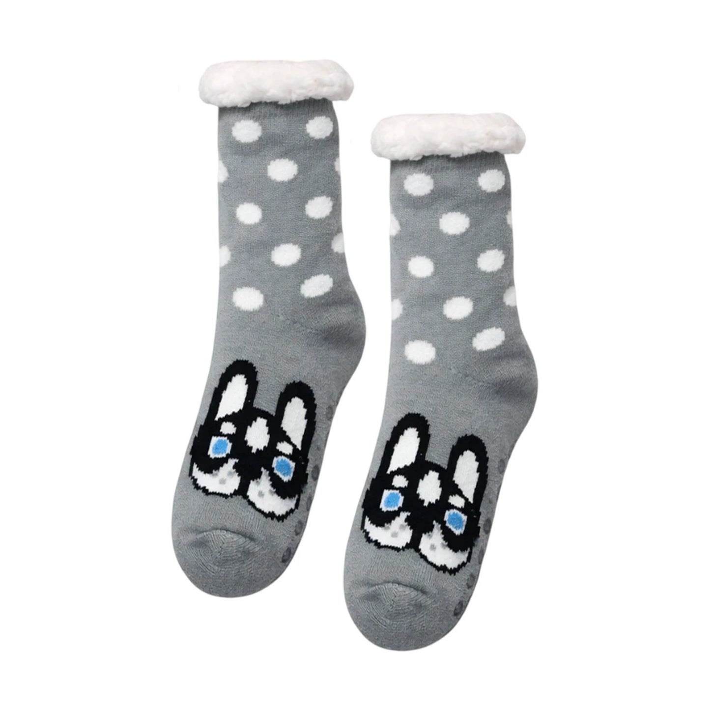 Slipper Socks | Sherpa Lined French Bulldog Polka Dot Design – Grey