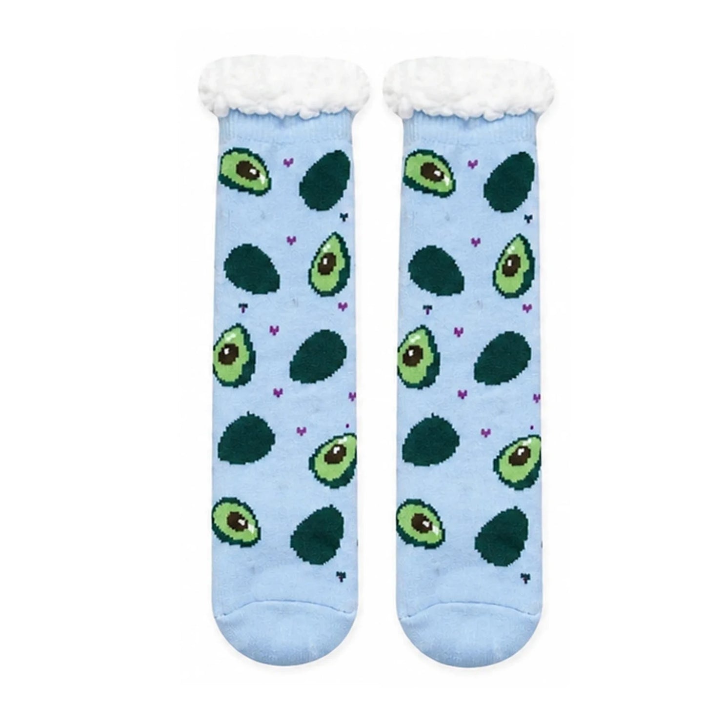 Slipper Socks | Sherpa Lined Avocado Pattern – Sky Blue