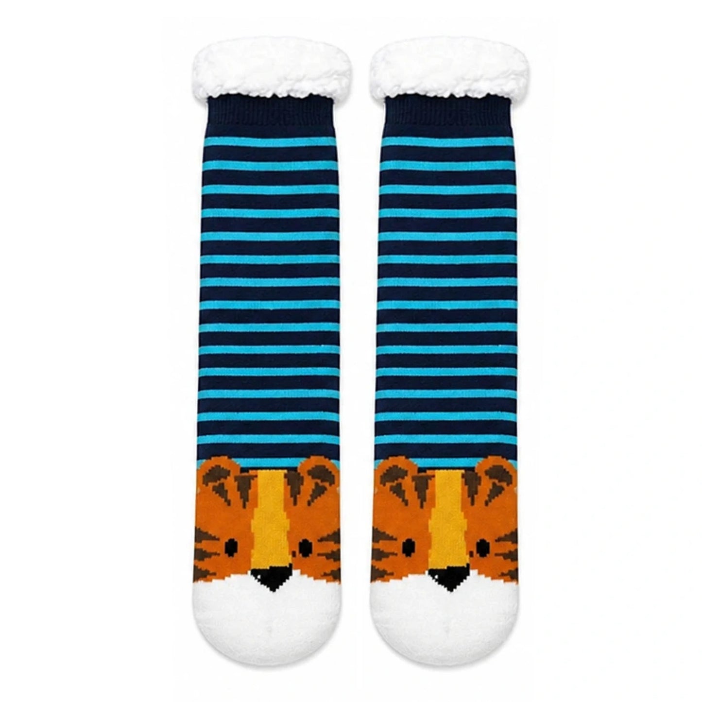 Slipper Socks | Sherpa Lined Tiger Stripe Pattern – Navy