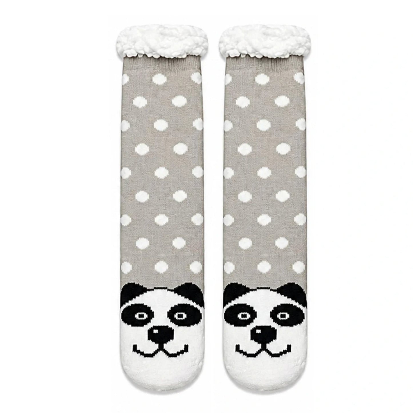 Slipper Socks | Sherpa Lined Panda Polka Dot – Grey