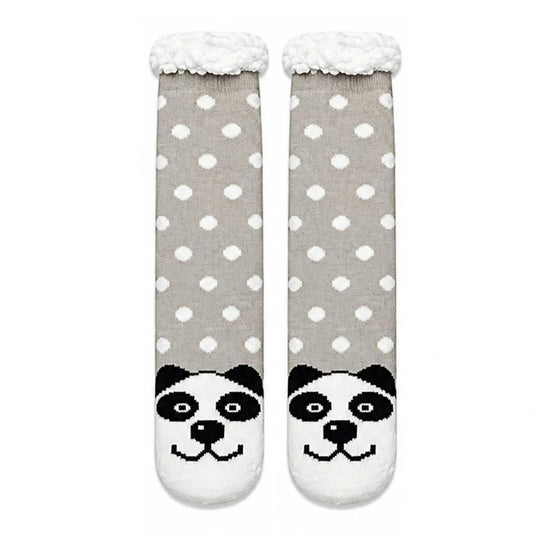 Slipper Socks | Sherpa Lined Panda Polka Dot – Grey