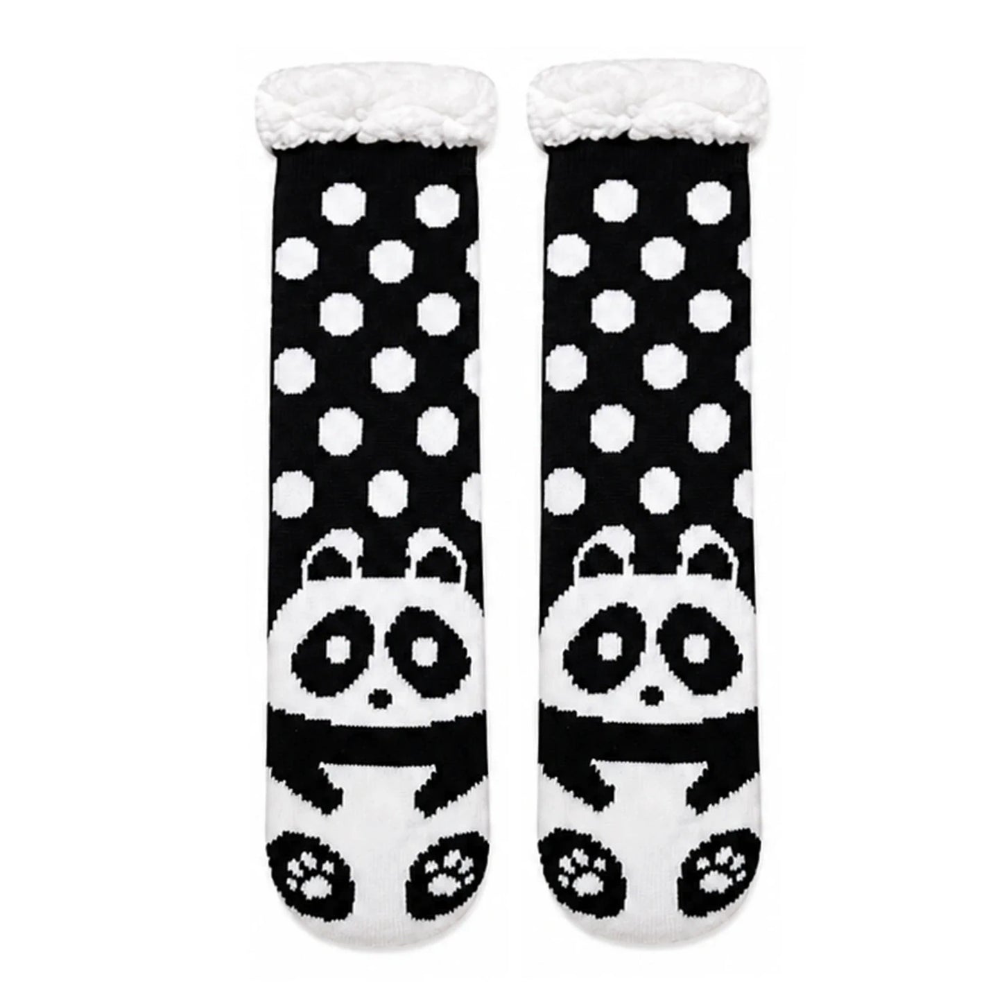 Slipper Socks | Sherpa Lined Panda Polka Dot – Black