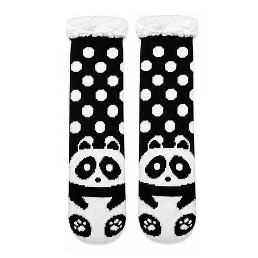Slipper Socks | Sherpa Lined Panda Polka Dot – Black