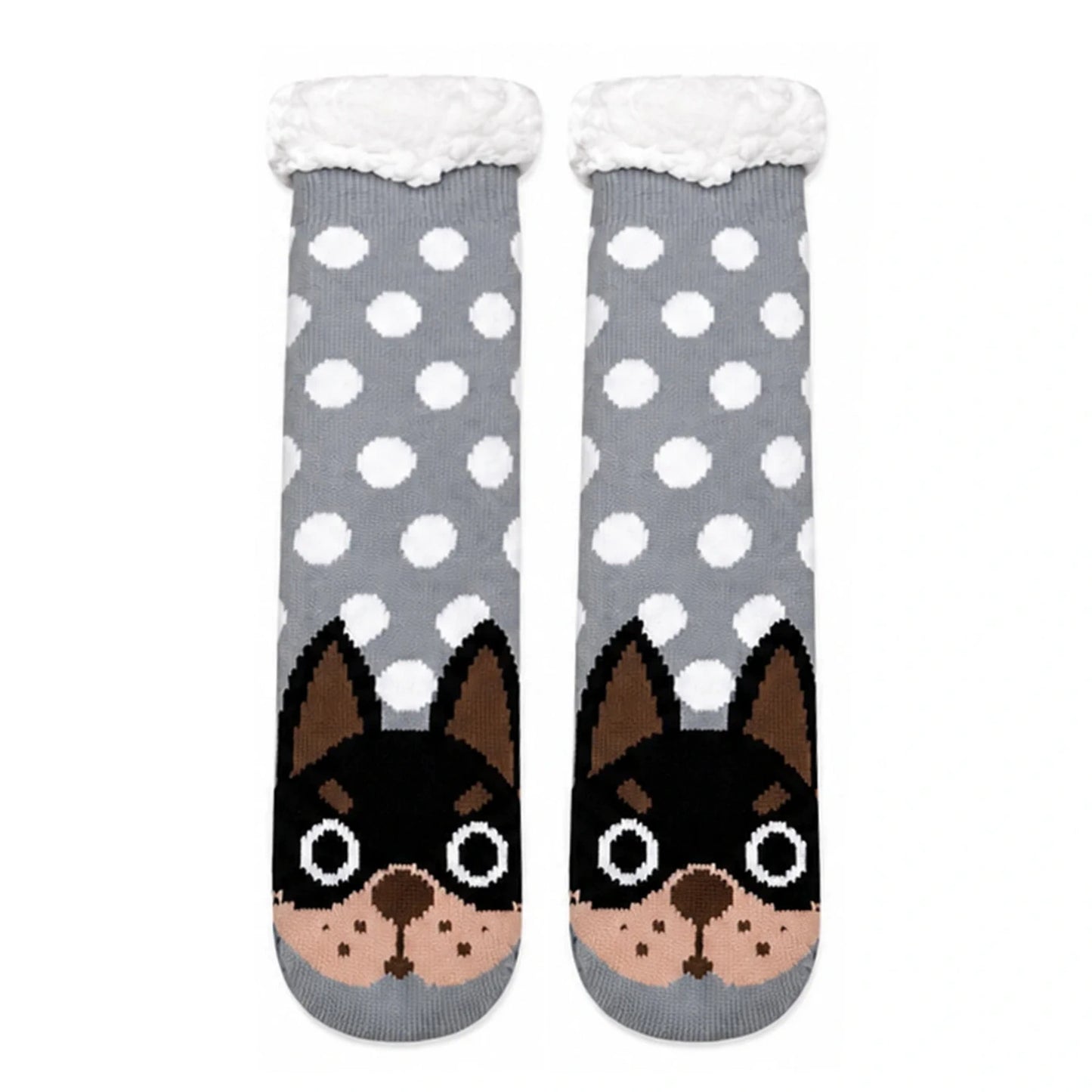 Slipper Socks | Sherpa Lined Puppy Polka Dot – Grey