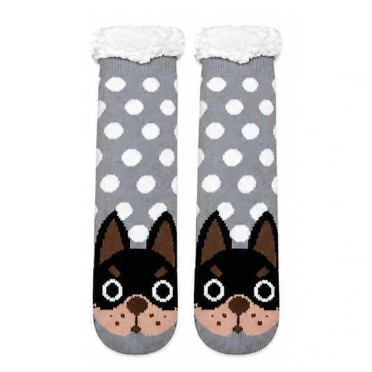Slipper Socks | Sherpa Lined Puppy Polka Dot – Grey