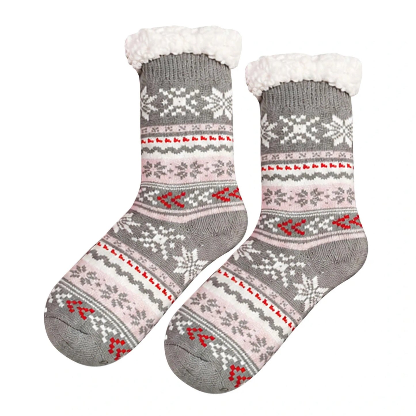 Slipper Socks | Sherpa Lined Fair Isle Snowflake – Grey