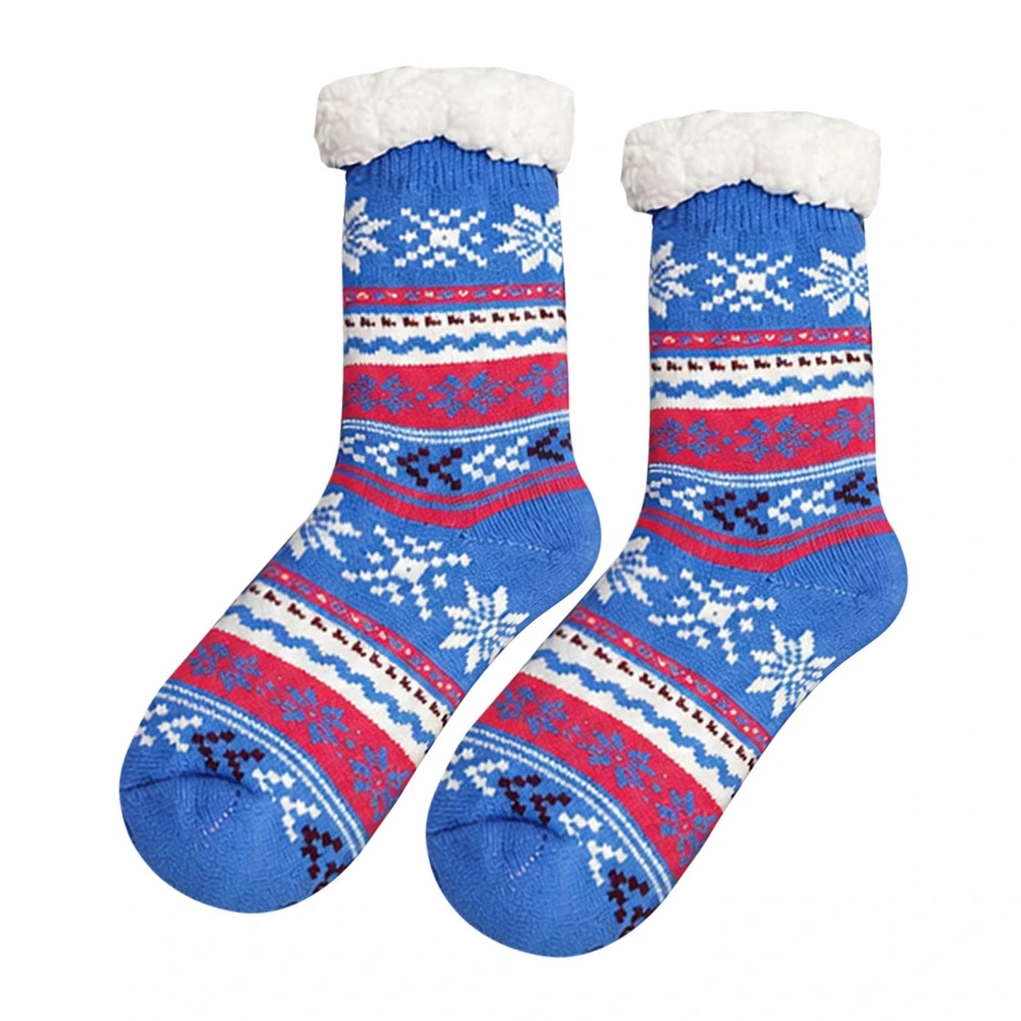 Slipper Socks | Sherpa Lined Fair Isle Snowflake – Blue