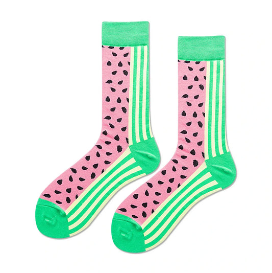 Ladies Socks | Watermelon Stripe & Seed Pattern – Pink & Green