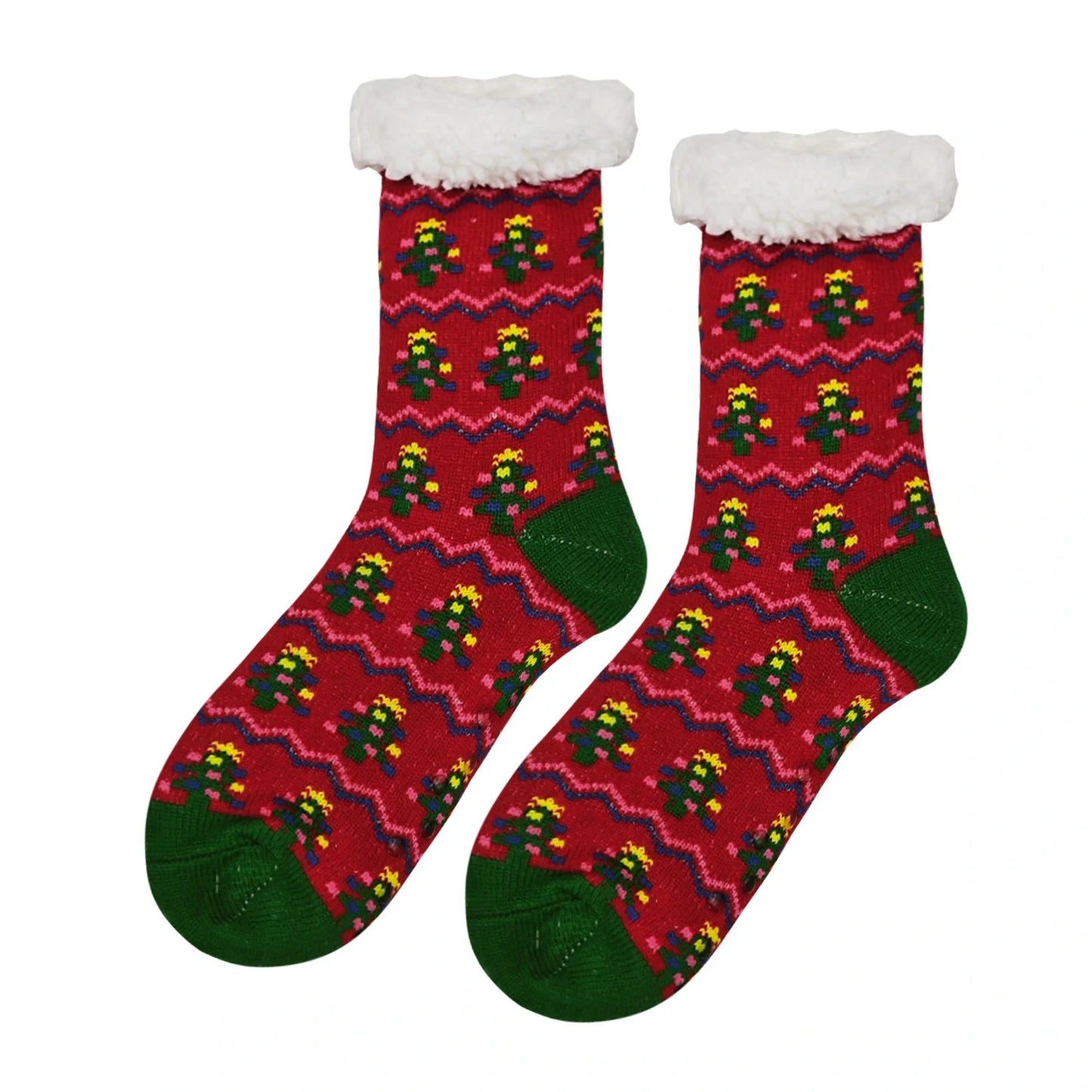 Slipper Socks | Sherpa Lined Christmas Tree Pattern – Red