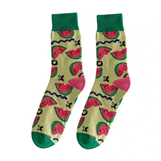 Ladies Socks | Watermelon Pattern – Green & Pink
