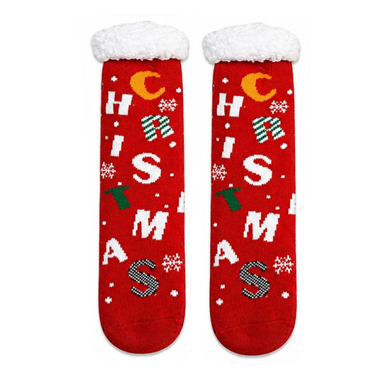 Slipper Socks | Christmas Letter Print – Red