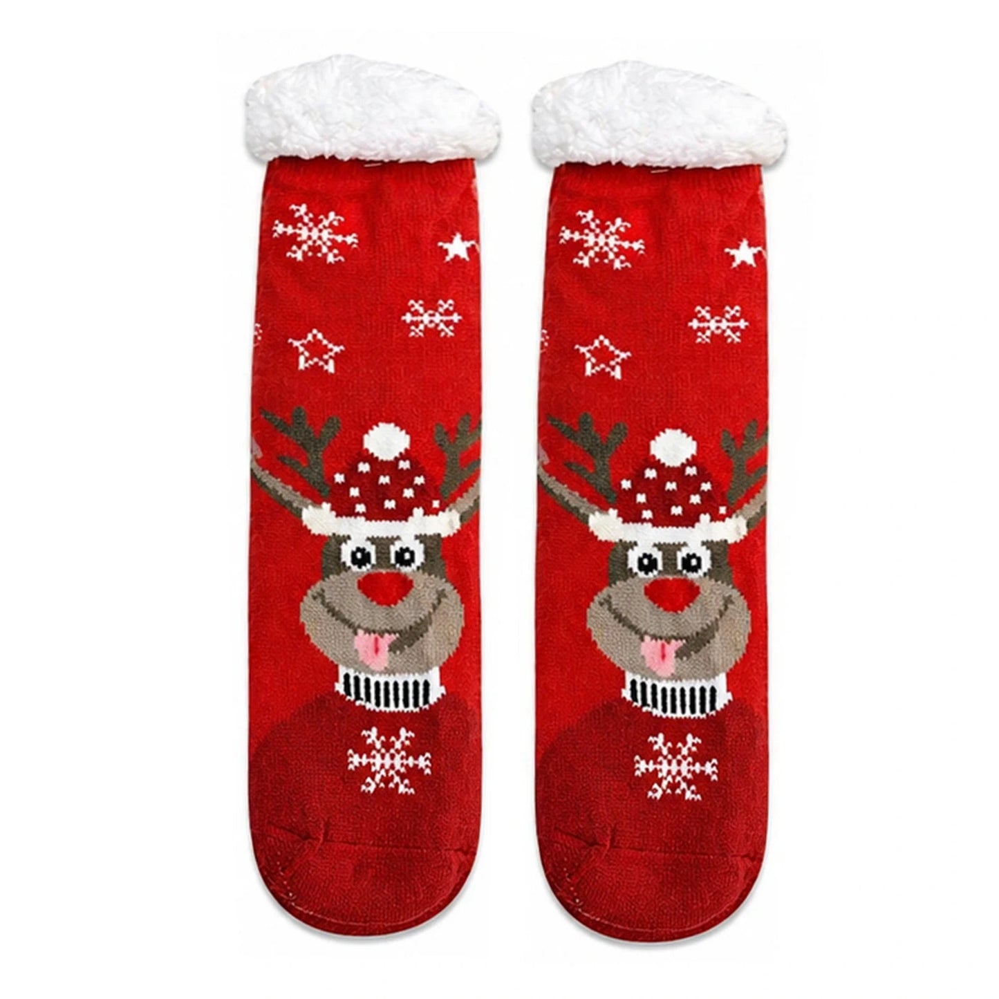 Slipper Socks | Festive Reindeer Character – Red
