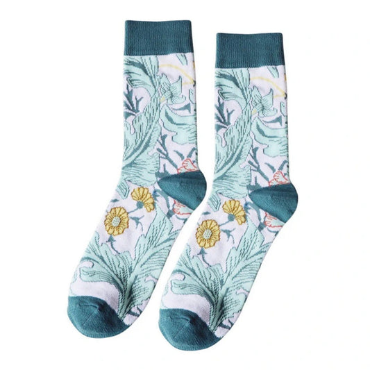 Ladies Socks | Vintage Floral Pattern – Sage Green & White