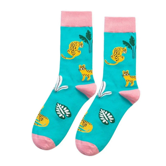 Ladies Socks | Tropical Leopard Pattern – Turquoise