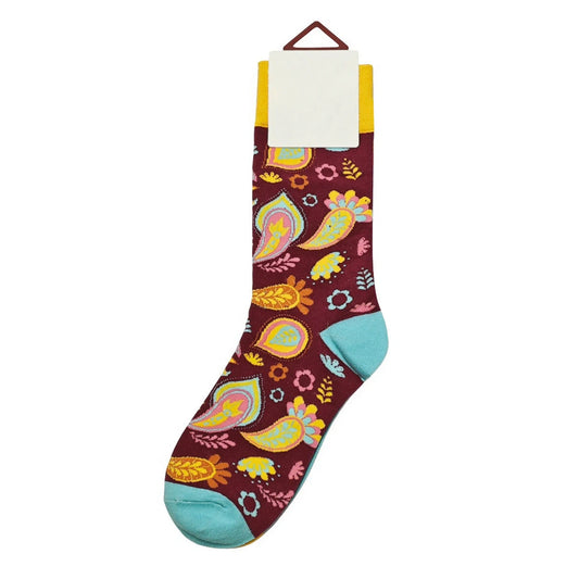 Ladies Socks | Colourful Paisley Pattern – Burgundy