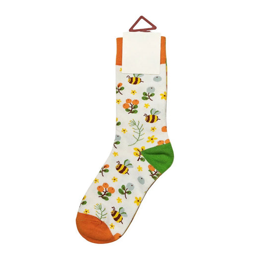 Ladies Socks | Bee & Wildflower Pattern – White