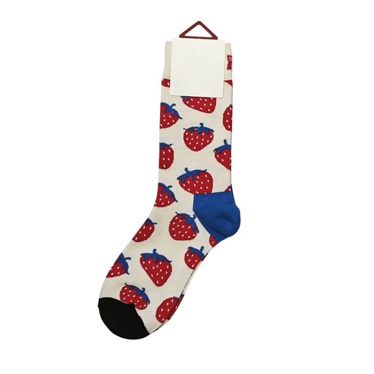 Ladies Socks | Strawberry Pattern - Cream