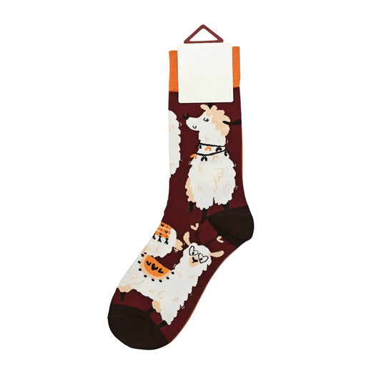 Ladies Socks | Llama Pattern - Burgundy
